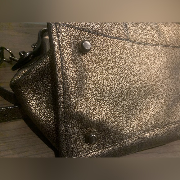 Dark Gold Coach Leather Bronze Satchel Purse
13" (L) x 9.5" (H) x 7" (W) - Picture 7 of 14